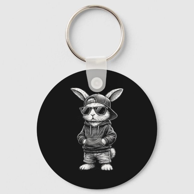 Bunny Face With Sungles Funny Easter Day For Boys  Keychain (Front)