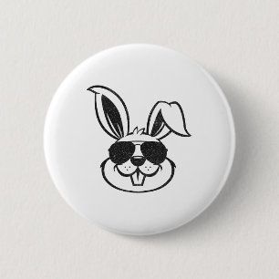 Bunny Face With Sungles Rabbit Easter Day Boys Men Button