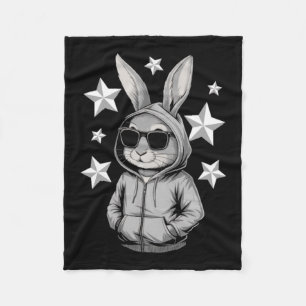 Bunny Face With Sungles Rabbit Fleece Blanket