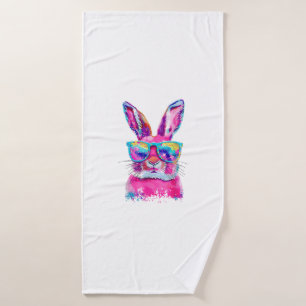 Bunny Face with Tie Dye Glasses Happy Easter Day M Bath Towel