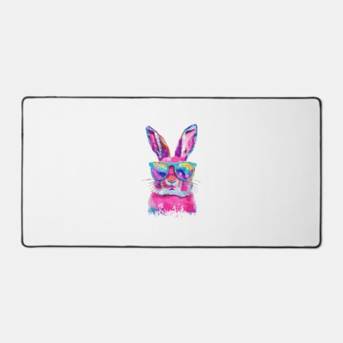 Bunny Face with Tie Dye Glasses Happy Easter Day M Desk Mat