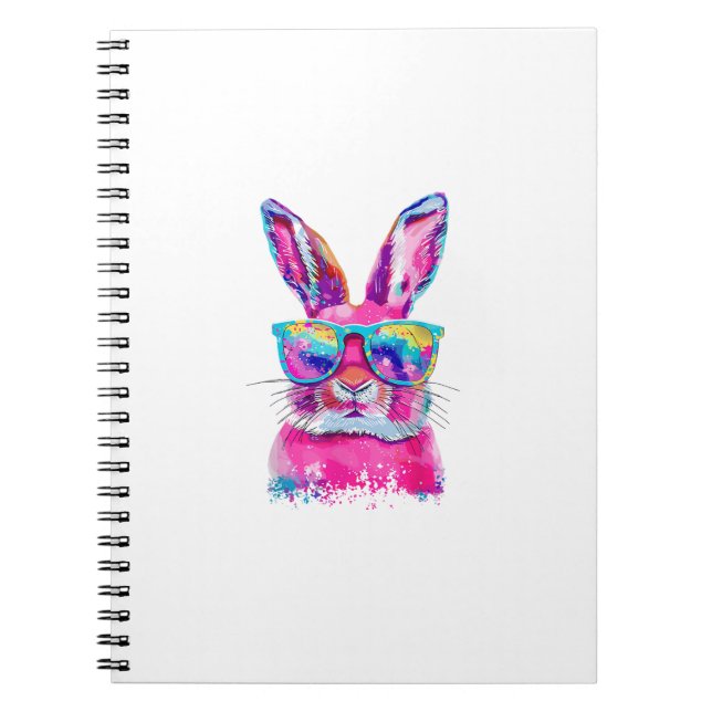 Bunny Face with Tie Dye Glasses Happy Easter Day M Notebook (Front)