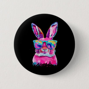 Bunny Face With Tie Dye Gles Happy Easter Day Men Button