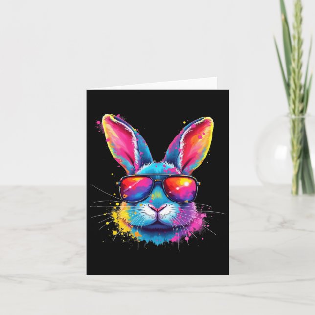 Bunny Face With Tie Dye Gles Happy Easter Day Men  Card (Front)