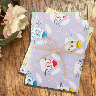 Bunny faces and pawprints wrapping paper sheets