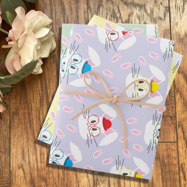 Bunny faces and pawprints wrapping paper sheets (Creator Uploaded)