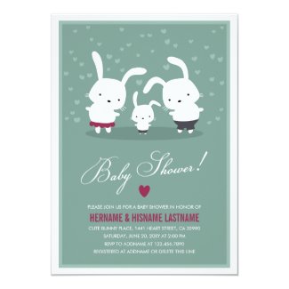 Bunny Family Couples Baby Shower Invitation Teal