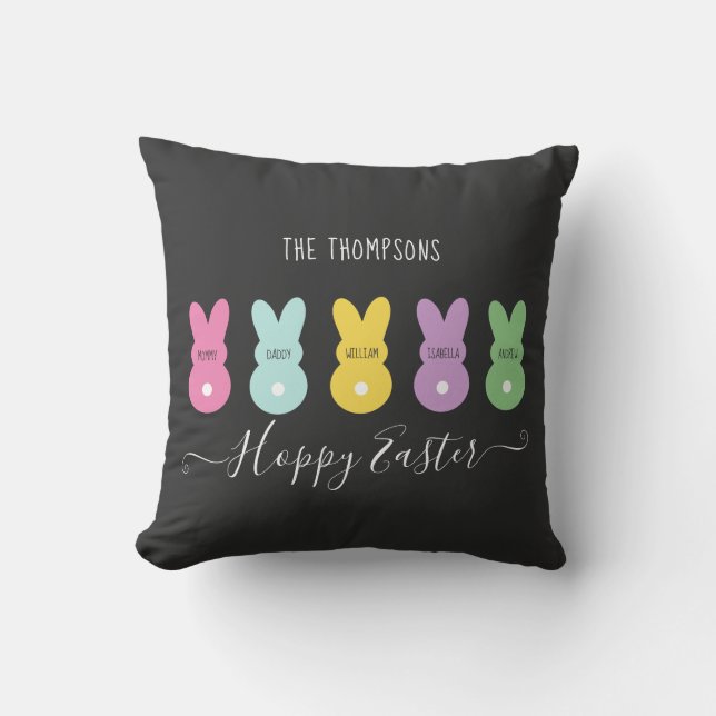 Bunny Family of 5 Easter Throw Pillow (Front)
