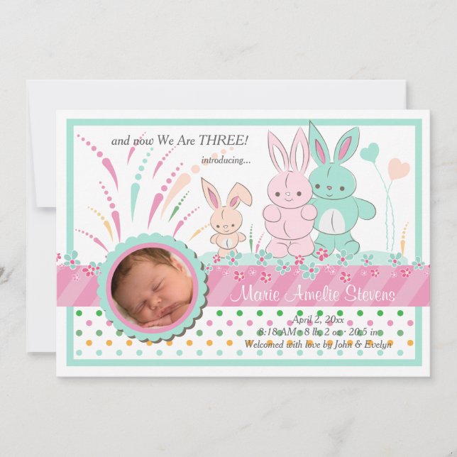 Bunny Family Photo Birth Announcement (Front)