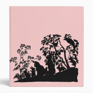 Bunny Family Silhouette Nature Scene Vintage Woods Binder