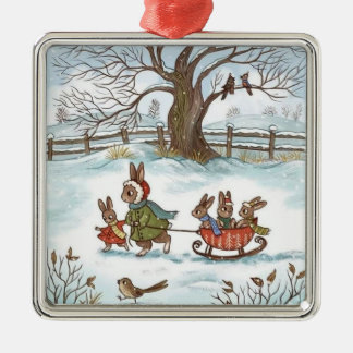 Bunny Family Snow Christmas Family Friend Gift Metal Ornament