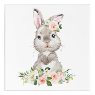 Bunny, Farm Animals, Pink Flowers, Girl Nursery Acrylic Print