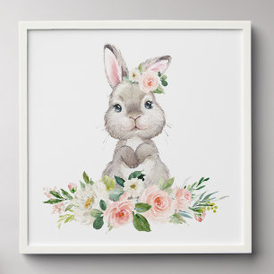 Bunny, Farm Animals, Pink Flowers, Girl Nursery Peel And Stick Photo Tile