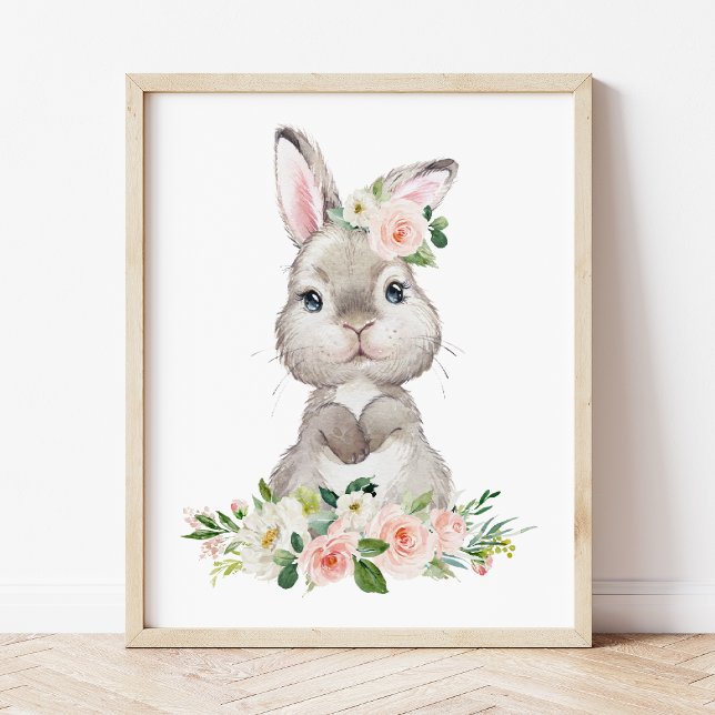 Bunny, Farm Animals, Pink Flowers, Girl Nursery Poster (Creator Uploaded)