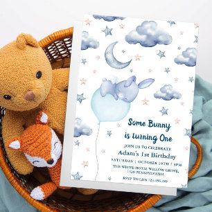 Bunny First 1st Birthday baby boy  Invitation