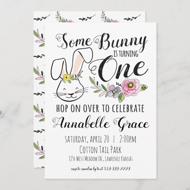Bunny First Birthday Invitation (Front/Back)