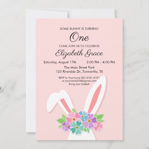 Bunny First Birthday Party Invitation Easter