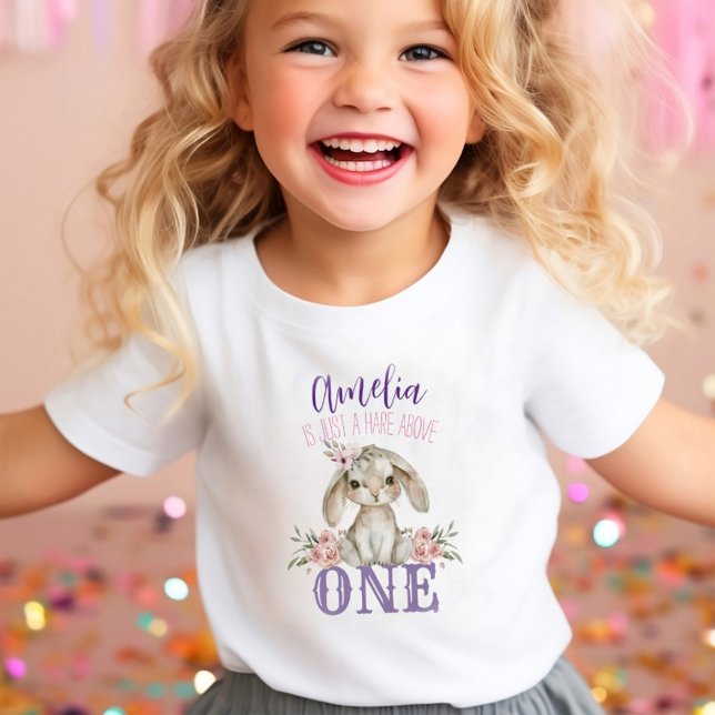 Bunny First Birthday Shirt (Happy toddler wearing first birthday shirt. ai generated model)