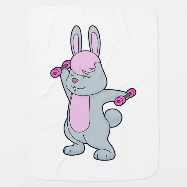 Bunny Fitness Dumbbell Baby Blanket (Front)