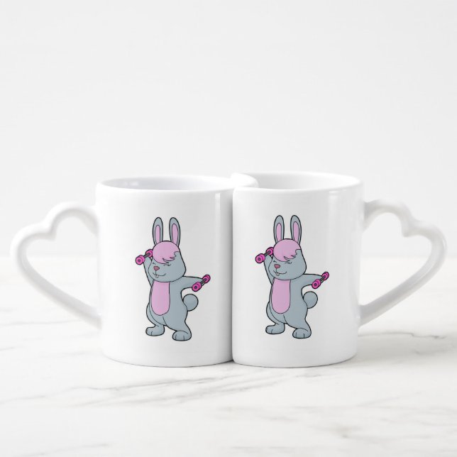 Bunny Fitness Dumbbell Coffee Mug Set (Front Nesting)