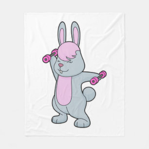 Bunny Fitness Dumbbell Fleece Blanket