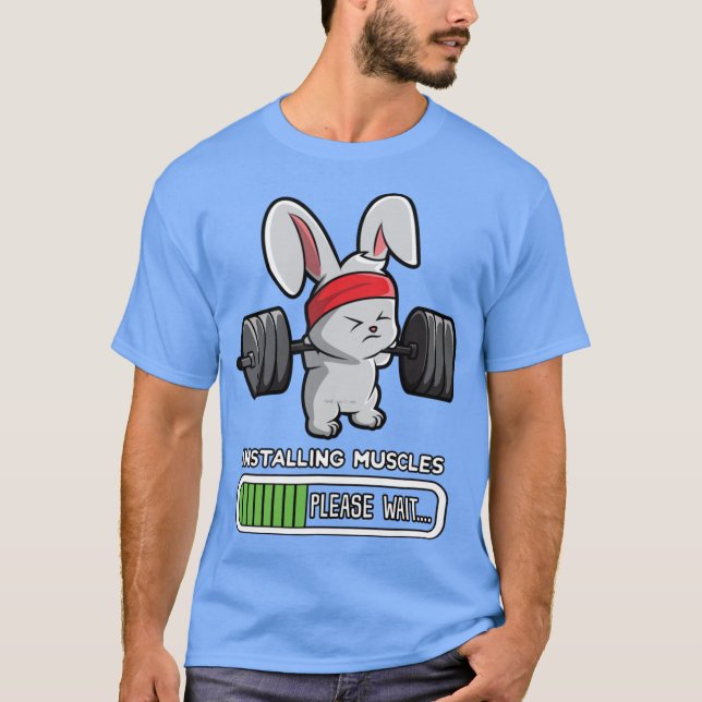 Bunny Fitness Gym Workout Installing Muscles boy T-Shirt (Front)