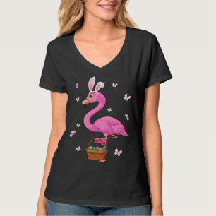 Bunny Flamingo Bringing Eggs Basket Happy Easter D T-Shirt
