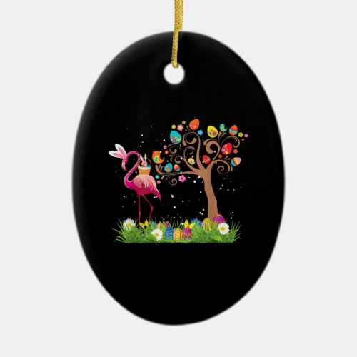 Bunny Flamingo Easter 2021  Cute Flamingo Lovers Ceramic Ornament