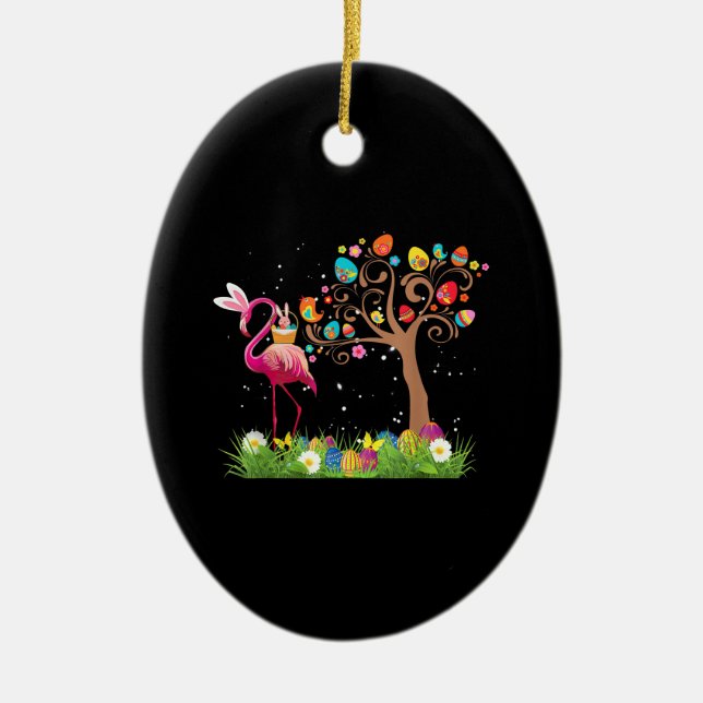 Bunny Flamingo Easter 2021 | Cute Flamingo Lovers Ceramic Ornament (Front)