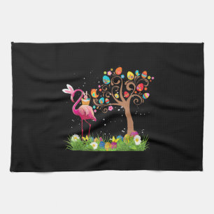 Bunny Flamingo Easter 2021   Cute Flamingo Lovers Kitchen Towel