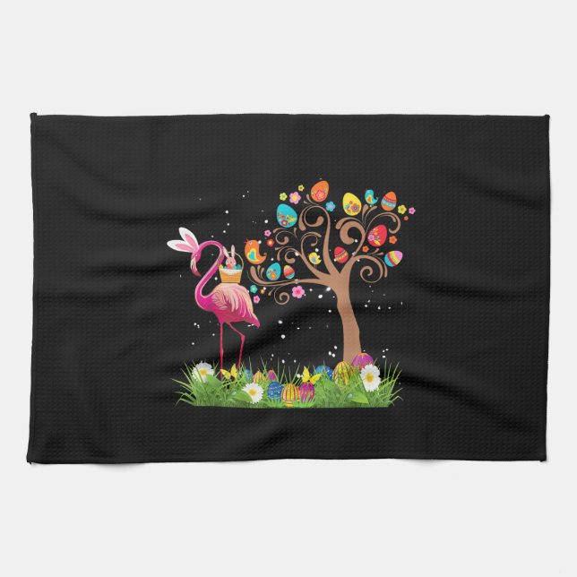 Bunny Flamingo Easter 2021 | Cute Flamingo Lovers Kitchen Towel (Horizontal)