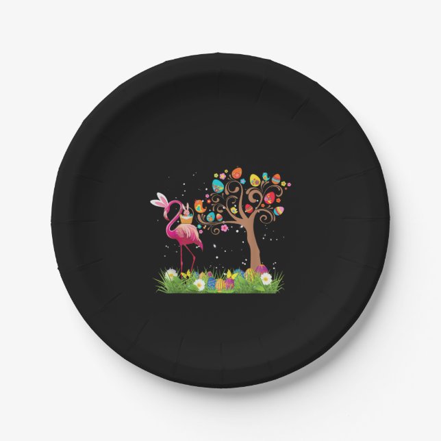 Bunny Flamingo Easter 2021 | Cute Flamingo Lovers Paper Plates (Front)