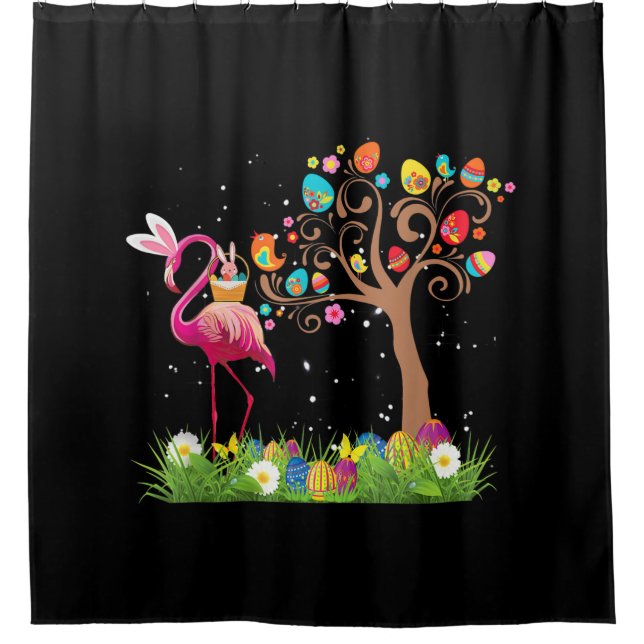 Bunny Flamingo Easter 2021 | Cute Flamingo Lovers Shower Curtain (Front)