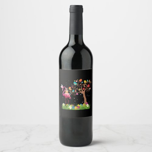 Bunny Flamingo Easter 2021  Cute Flamingo Lovers Wine Label