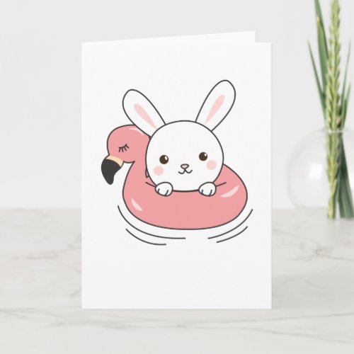 Bunny Flamingo Swim Rings Summer Cute Animals Card