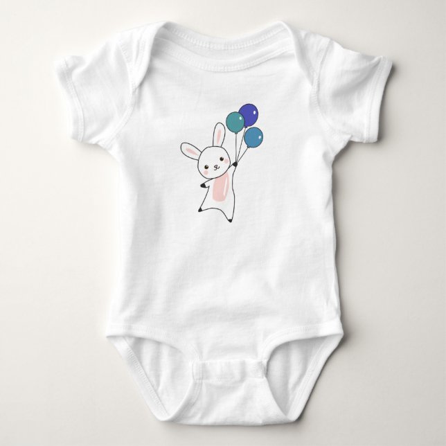 Bunny Flies Balloons Above Cute Animals For Kids Baby Bodysuit (Front)