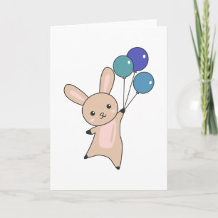 Bunny Flies Balloons Above Cute Animals For Kids Card