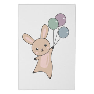 Bunny Flies Balloons Above Cute Animals For Kids Faux Canvas Print