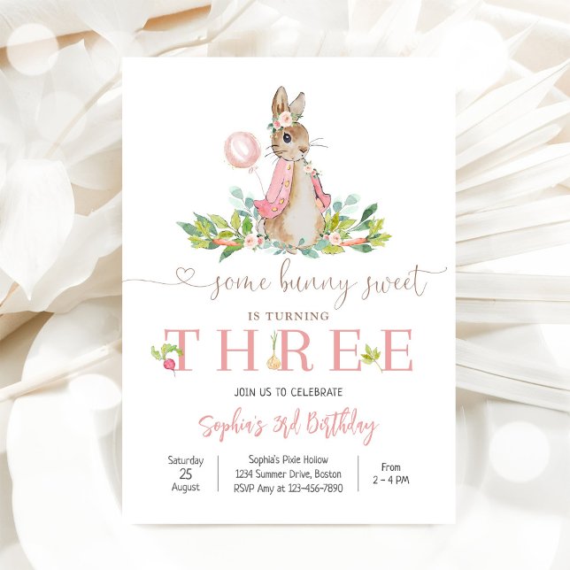 Bunny Floral 3rd Birthday Invitation (Creator Uploaded)