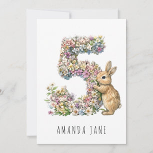 Bunny Floral 5th Birthday Invitation