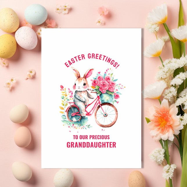 Bunny Floral Bike Granddaughter Easter Greeting Card (Creator Uploaded)