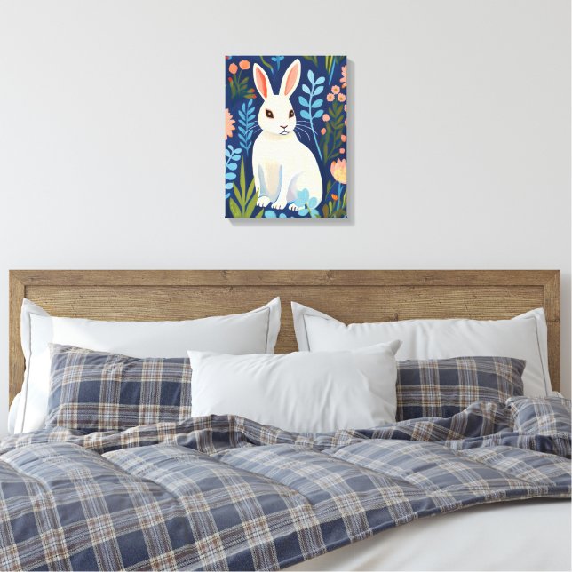 Bunny Floral Canvas Print (Insitu(Bedroom))
