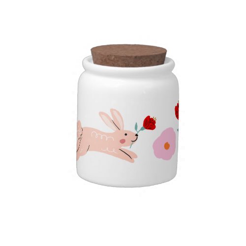 Bunny Floral Chinese New Year Bowl  Rabbit Year Candy Jar