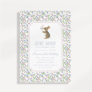 Bunny Floral Cottagecore First Birthday Invitation