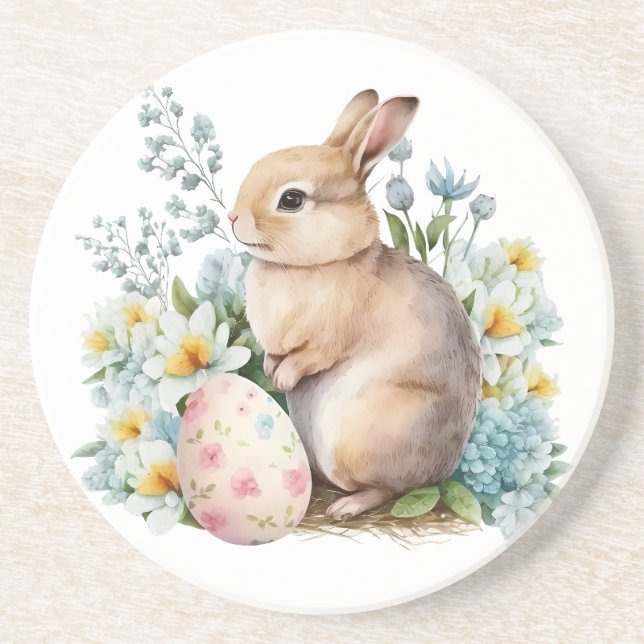 Bunny & Floral Egg  Coaster (Front)