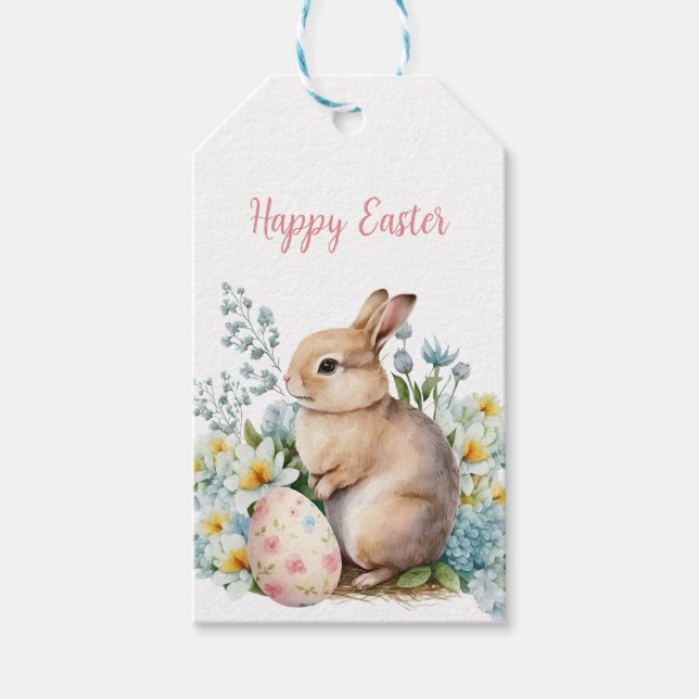 Bunny & Floral Egg  Gift Tags (Front)
