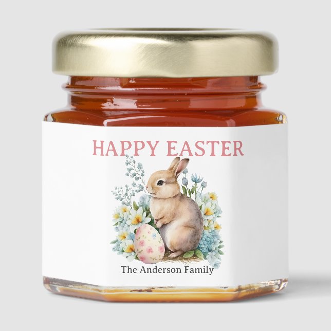 Bunny & Floral Egg  Honey Jar Favors (Front)