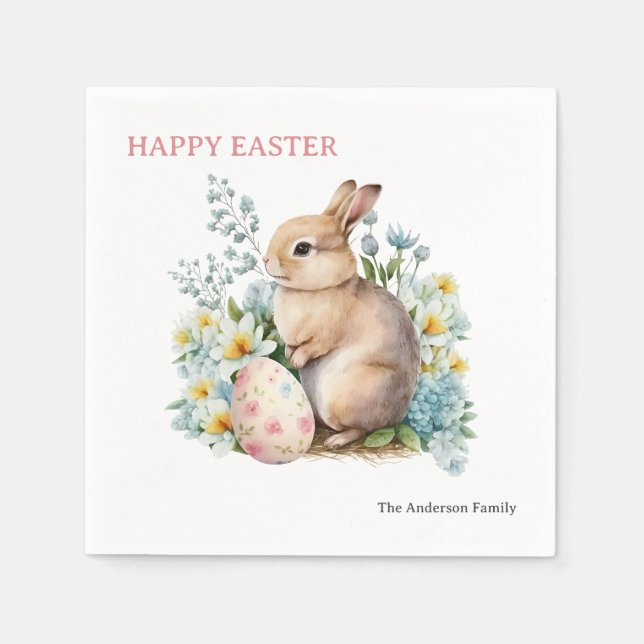 Bunny & Floral Egg Napkins (Front)