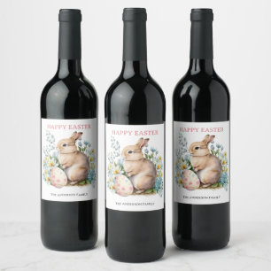 Bunny & Floral Egg  Wine Label