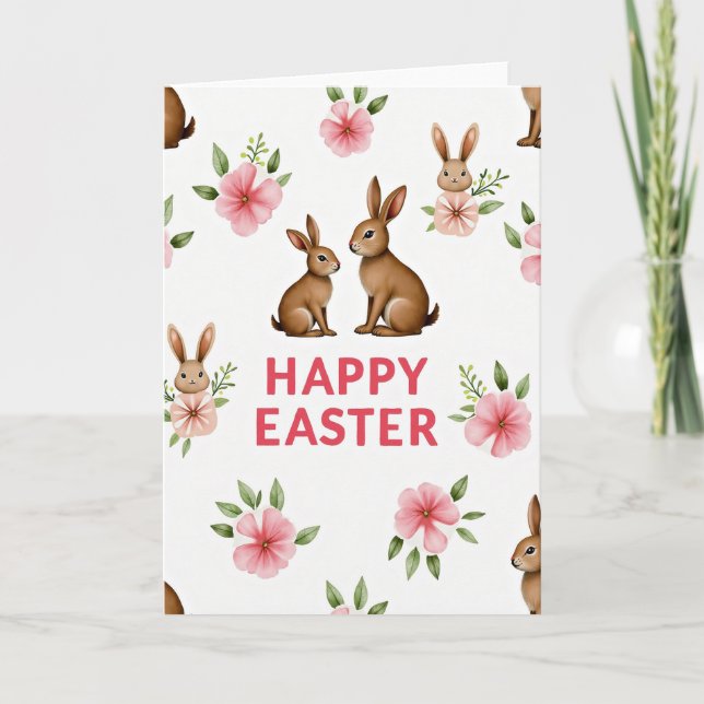 Bunny Floral Happy Easter Card (Front)